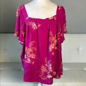Torrid Magenta Floral Square Neckline Blouse, Fresh Flowy - Size 3X
